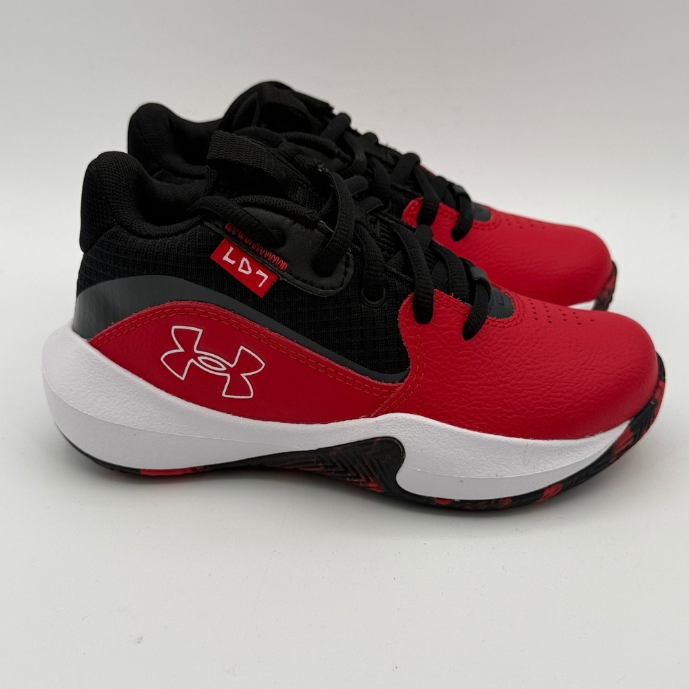 Under Armour Lockdown 7 Shoes Kids Size 12K Red Black Basketball 3028514-600